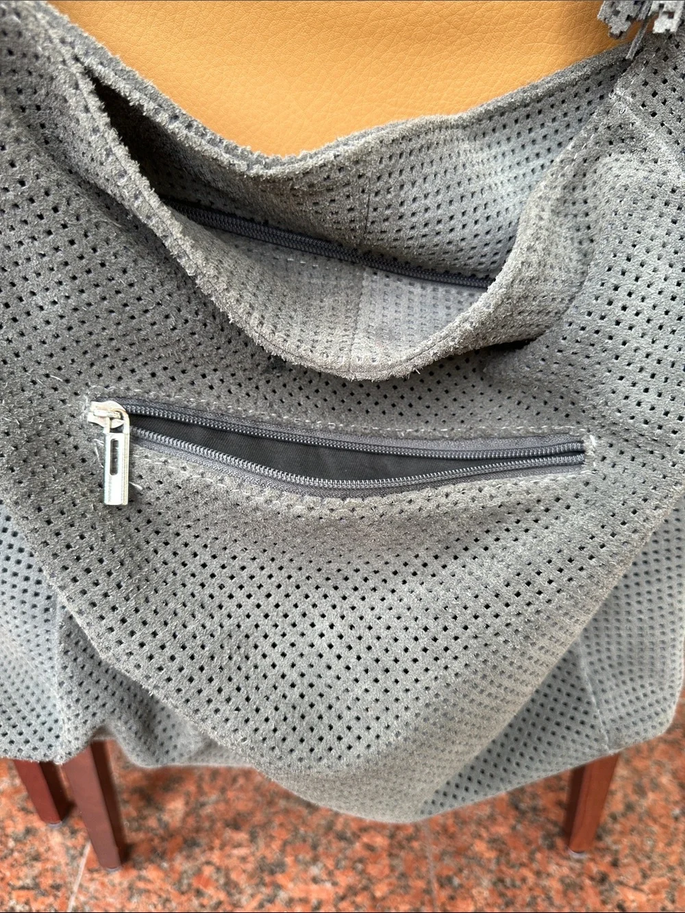 Bagatt Italian brand - Gray Suede Perforated Hobo Bag with Tassel